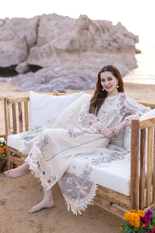 Lawn 3PC Embroidered Shirt With Organza Embroidered Dupatta- 1050