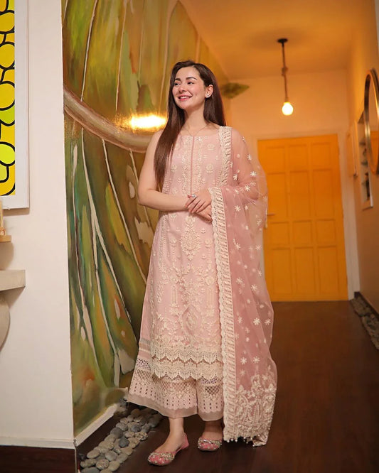 Lawn 3PC Embroidered With Organza Embroidered Dupatta-1049