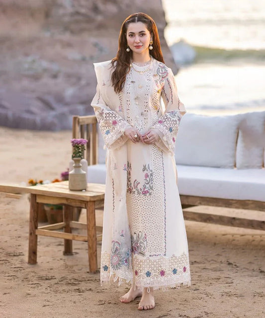Lawn 3PC Embroidered Shirt With Organza Embroidered Dupatta- 1050