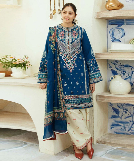Lawn 3PC Embroidered Shirt With Digital Printed Dupatta-1055