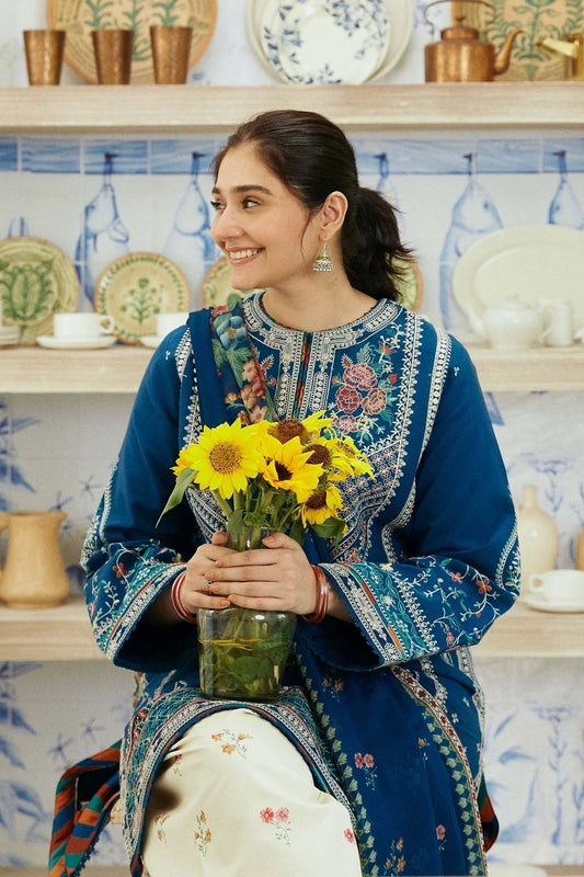 Lawn 3PC Embroidered Shirt With Digital Printed Dupatta-1055