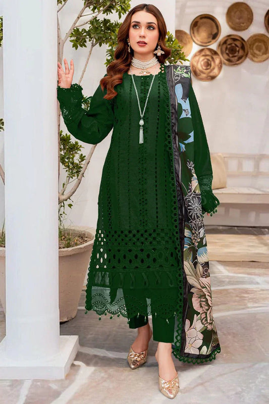 Maria B 3pc Chikenkari Lawn Embroidered With Printed Dupatta-1067